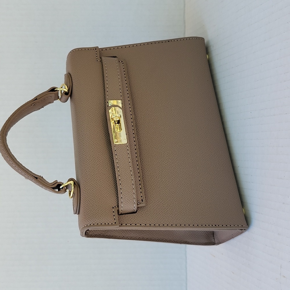 Taupe Top-Handle Crossbody Bag with Gold Hardware